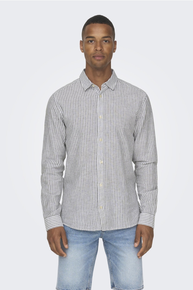 ONSCAIDEN LS STRIPE LINEN SHIRT 660 22026601 DARK NAVY